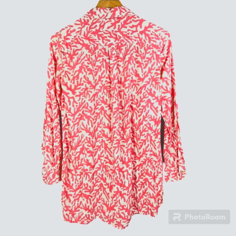 Lilly Pulitzer Shirt Womens Small Pink Cotton Coral Print Longline Tunic - Picture 3 of 7